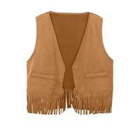 Haut marron pour enfant - Gilet de cowboy à franges - Taille - Manteau top - Costume de fête pour bébé fille - S, kaki, 9-10 ans