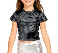 Haut Metallisé Enfant Fille Métallique Crop Top Danse Tenue Hip-hop Latine Jazz Spectacle Carnaval Fête Brillant Disco T-Shirt Manches Courtes Tenue Danse Modern Jazz Dancewear 2-19 Ans