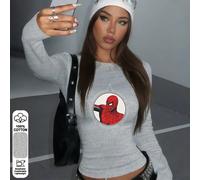 Haut moulant à manches longues pour femme avec motif graphique Spider-Man, style décontracté, coupe slim, 100% coton, doux et confortable, adapté à un usage quotidien, adapté aux saisons de printemps