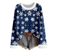 Haut Noel Femme Chic - Pull Féminin en Tricot Fair Isle Tunique Manches Longues avec Bordure en Fausse Fourrure et Motif Imprimé Festif pour Une Élégance Saisonnière