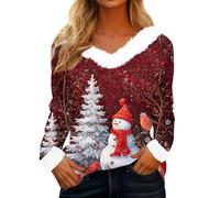 Haut Noel Femme, Paillettes Haut Vetement Pul Pull de Noël, Pas Cher Moche Jumper LED Couple Grande Taille Chic Chemise Renne Rouge Lumineux Ado Chemisier Veste Noel Femme S