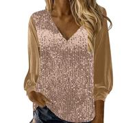 Haut Paillettes Femme Chemisier Chic Et Élégant Sequin Disco Tee Shirt Col Rond Sexy Pull Manches Longues Deguisement