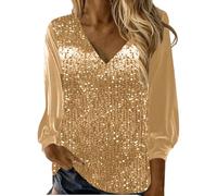 Haut Paillettes Femme Chemisier Chic Et Élégant Sequin Disco Tee Shirt Col Rond Sexy Pull Manches Longues Deguisement
