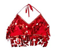 Haut Paillettes Femme Col Halter Bretelles Fines à Franges, Crop Top Paillettes Col V Éclatant pour Soirée, Fête et Performances, Debardeur Sequins Chic et Élégant pour Danse du Ventre et Spectacles