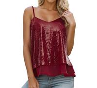Haut Paillettes Femme Grande Taille,DéBardeurs Et Camisoles éLéGants à Col En V Et OrnéS De Sequins Parfaits Pour Un DéContracté Quotidien IdéAux Pour Les Tenues De Printemps Et D'éTé (Red, Xxl)