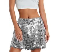 Haut Paillettes Femme,Jupe Paillette Femme,Rave,Jupe Paillette,Belly Dance Costume,Carnival Costume,Crop Top,Danse Du Ventre,Top Festival,Brillante,Tailleurs-Jupes,Tenue Coachella,À Franges,Silver