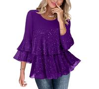 Haut Paillettes Femme - Paillette Débardeurs Chic Et Élégant Shirt Clubwear Sequins Huts Brillantes Décontracté Débardeur Vêtements Fête Disco Casual Loose Blouses Violet M