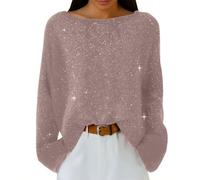 Haut Paillettes Femme Soirée, Chemisier Femme Chic Et Élégant Sequin Disco Top Col Rond Pas Cher Sexy Pull Manches Longues Deguisement Carnaval(Or Rose,S)