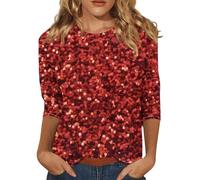 Haut Paillettes Femme Soirée - Tenue de Soiree Femme Glamour Transparent Haut Sexy Casual Loose Tee Shirt Party Club Grande Taille Débardeur Top Brillant Noël Tenue Fete Vetement 2#Rouge XXL