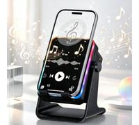 Haut-parleur à induction avec support de téléphone 5 en 1 sans fil Bluetooth audio, support réglable à 360°, rechargeable, charge de téléphone portable, lumières ambiantes, cadeau pour hommes, femmes