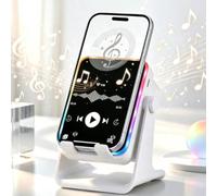 Haut-parleur à induction avec support de téléphone 5 en 1 sans fil Bluetooth audio, support réglable à 360°, rechargeable, charge de téléphone portable, lumières ambiantes, cadeau pour hommes, femmes