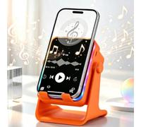 Haut-parleur à induction avec support de téléphone 5 en 1 sans fil Bluetooth audio, support réglable à 360°, rechargeable, charge de téléphone portable, lumières ambiantes, cadeau pour hommes, femmes