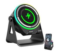 Haut-parleur à induction avec support de téléphone - Support de charge sans fil avec haut-parleur Bluetooth et lumières d'ambiance - Support de téléphone multifonction compatible avec iPhone Android