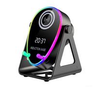 Haut-parleur à induction sans fil avec support de téléphone réglable, connectivité sans Bluetooth, son stéréo à 360°, station de charge rapide sans fil 15 W, portable (noir)
