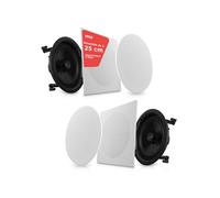 Pyle Paire de Haut-Parleurs de 25 cm à Encastrer dans Le Mur ou Le Plafond 2 Voies - Système avec Connexions Rapides à Ressort, Grilles Interchangeables Ronde/Carrée, Son Stéréo - 300 Watts