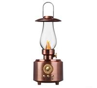 Haut-parleur avec lampe à kérosène rétro, portable et compact pour les environnements de bureau et extérieurs, source de lumière atmosphérique et lecture de musique sans fil (cuivre)