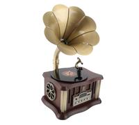 Haut-Parleur Bluetooth Gramophone Vintage en Bois BT5.0, Rechargeable USB C, Mini Phonographe Rétro avec Fonction FM (Café)