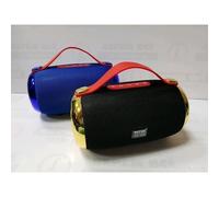 Haut parleur bluetooth noir et or portatif avec anse rouge