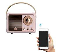 Haut-parleur Bluetooth rechargeable avec radio FM et transport en cuir ou autres appareils intelligents, design rétro, sortie haut-parleur 3 W avec câble charge USB (blanc/bleu/ /vert)