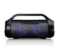 HAUT-PARLEUR BLUETOOTH RÉSISTANT AUX ÉCLABOUSSURES AVEC RADIO FM, USB, SD ET LUMIÈRES DE FÊTE NOIR