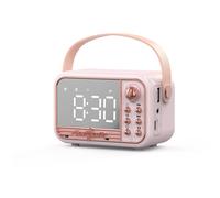 Haut-parleur Bluetooth rétro LED Miroir Lecteur de musique classique Son stéréo HIFI avec affichage de l'heure Double réveil Prise en charge TF AUX,Pink- Speaker