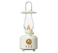 Haut-parleur BT portable avec lampe à kérosène vintage, streaming audio sans fil et éclairage ambiant adapté pour le camping et le bureau (blanc)