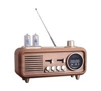 Haut-parleur compatible Bluetooth sans fil rétro,appel mains libres,carte portable,disque U,FM,Boombox,affichage de l'heure,lecteur de musique avec lumière - Type Brown