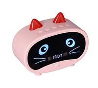 Haut-parleur de Réveil Numérique, Réveil de Chat de Dessin Animé avec Affichage de la Température, Double Réveil, Haut-parleur Bluetooth, Radio FM, Appel Mains Libres pour le Bureau de la(rose)