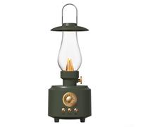 Haut-parleur de style rétro avec lampe à kérosène, portable pour le camping et les activités de plein air, source de lumière atmosphérique de bureau, lecture de musique sans fil (gris vert)