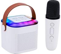 Haut-parleur karaoké Bluetooth Mini boîte à musique avec microphone et spectacle de lumière RGB - Haut-parleur de fête avec 9 effets sonores - Compact et léger - Blanc