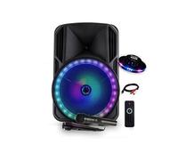 Haut-parleur Party sound sono DJ KARAOKE 800W Batterie Disco Mobile 15" à LED RGB USB/MICRO SD/BT/FM + 2 micros + OVNI