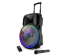 Haut-parleur Party sound sono DJ KARAOKE 800W Batterie Disco Mobile 15" à LED RGB USB/MICRO SD/BT/FM + 2 micros + OVNI