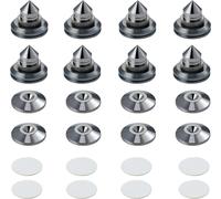 Haut-Parleur Pointes de Découplage, 8 Pièces Pieds Enceintes HiFi avec Base Pad Tapis, 16 Pièces Tampons adhésifs, Réglables en Hauteur, Support pour Lecteur CD, DVD, Audio Isolation, Noir