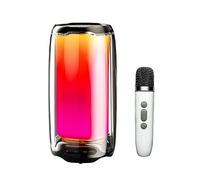 Haut-parleur portable BT karaoké avec basses dynamiques, 6 modes, lumières LED à changement de couleur, contrôle vocal, son stéréo surround TWS, microphone inclus pour divertissement en plein air
