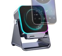 Haut-parleur sans fil à induction - Support de haut-parleur pliable pour téléphone portable de 10 W avec lumière - Station de musique portable pour bureau, maison, chambre, voyage ou fête
