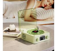 Haut-parleur vinyle Waves, Haut-parleur vinyle Bluetooth vintage Waves avec lumières ambiantes réglables, Lecteur vinyle sans fil avec affichage horaire pour la chambre, le bureau, la fête (Vert)