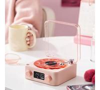 Haut-parleur vinyle Waves, Haut-parleur vinyle Bluetooth vintage Waves avec lumières ambiantes réglables, Lecteur vinyle sans fil avec affichage horaire pour la chambre, le bureau, la fête (Rose)