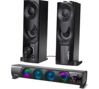 haut-parleurs 2 en 1 2.0 pour PC avec fonction barre de son Rétro-éclairage RGB Haut-parleurs stéréo 2x3W RMS AUX Alimentation USB 3,5 mm
