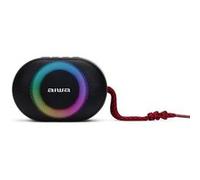 Aiwa Enceinte TWS compacte BST-330RD Hyperbass 10 W RVB Lecteur de cartes Étanche Noir/Rouge