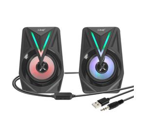 Haut-parleurs Jack pour PC et TV avec LED Coloré Son Puissant Noir