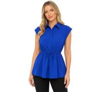 Haut péplum à manches courtes et boutons pour femme avec cordon de serrage à la taille décontractée pour l'été, le travail, le bureau, noir foncé, S