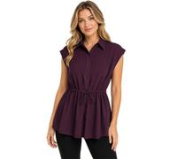 Haut péplum à manches courtes et boutons pour femme avec cordon de serrage à la taille décontractée pour l'été, le travail, le bureau, violet foncé, L