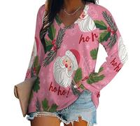 Haut Père Noël, Feuilles pour Femme Style Rétro Hippie, Manches Longues, Surdimensionné Col V Plage Loisirs Tunique Vintage Élégante Florale, Coupe Ample Légère