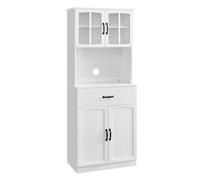 Haut placard avec portes en verre et étagères réglables blanc Blanc