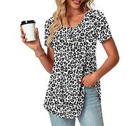 Haut plissé pour femme - Grande taille - Bouton - Col en V - Plissé - Décontracté - Mode - Manches courtes - Basique - Tunique ample - Blanc 1/3XL, Blanc 1, 3XL