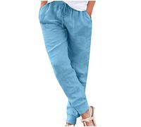 Haut pour femme jaune moutarde avec large pantalon de poche sarouel décontracté pantalon ample grande taille pantalon de gardien de but pour femme, bleu ciel, M