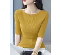 Haut pour femme Soie Glacée pour uni Manches Courtes Été Haut | Tissu soie glacée, ultra-léger, respirant, idéal chaleur, couleur unie classique(Yellow One size)