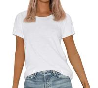 Haut pour femme, t-shirt à manches courtes, confortable en coton, t-shirt léger et respirant, couleur unie, col rond, t-shirt basique décontracté, classique, polyvalent, tenues tendance, blanc, M