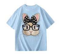 Haut pour Fille imprimé Lapin Mignon à et nœud Version été décontractée pièce Essentielle pour Garder Le Style enfantin (Sky Blue, 13-14 Years) #223