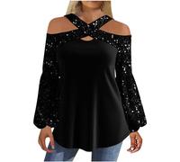 Haut Rouge Femme Chic Et Elegant à Paillettes Chemisier Brillante Sequins Chemisiers Et Blouses Paillettes Brillantes Soiree Bal Danse Club Tops Tee Shirt Manche Longue Femme Fete Paillette